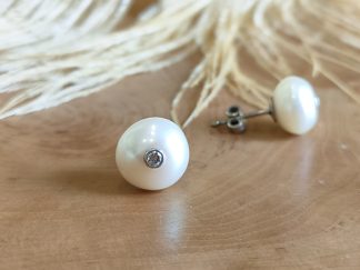 Fresh Water Pearl Diamond Studs