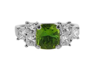 green TOURMALINE AND DIAMOND RING