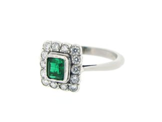 Emerald and Diamond Cluster Ring