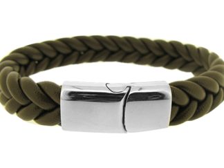 French plait brown leather bracelet