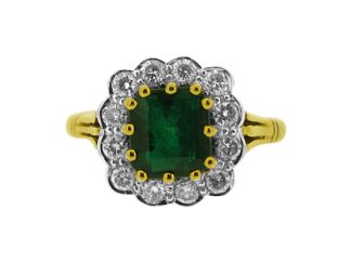 emerald and diamond cluster ring