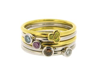 18ct Yellow and White Gold Stacker Rings 0.42ct Total