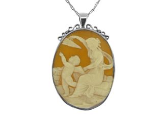 Large Silver Cameo Necklace