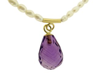 14ct Yellow Gold Pearl and Amethyst Necklace