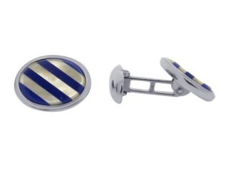 Silver Striped Mother of Pearl and Lapis Cufflinks