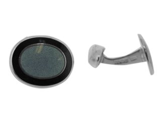 oval Silver Blue Enamel Cufflinks