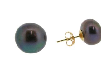 11mm black baroque pearl studs