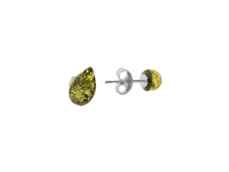 Silver Green Amber Studs