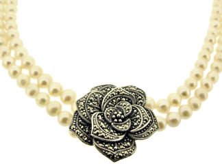 Silver Marcasite Pearl Necklace