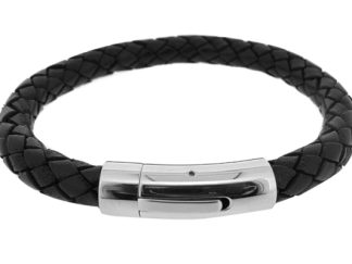 mens black chunky leather bracelet