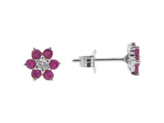 Ruby and Diamond Cluster Studs