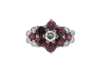 Ruby and Diamond Cluster Ring