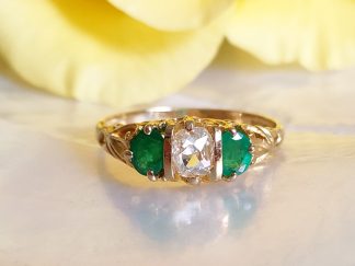 Emerald and Diamond Victorian Carved Ring
