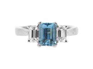 Aquamarine and Emerald Cut Diamond Ring