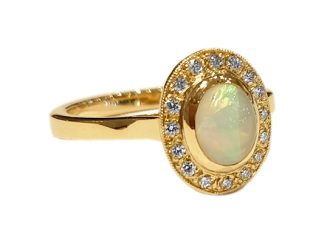 Opal and Diamond Cluster Ring