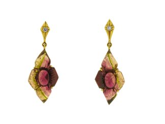 Carved Tourmaline Leaf Earrings