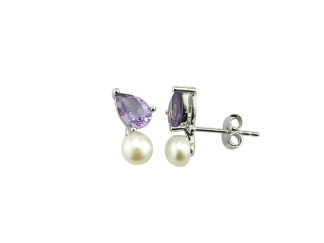 Toi et Moi Amethyst and Pearl Studs
