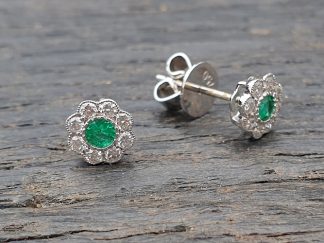 Emerald and Diamond Cluster Studs