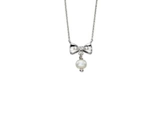 D for Diamond Pearl Bow Necklace
