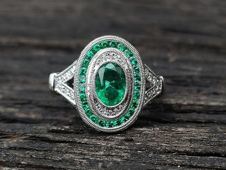 Large Emerald and Diamond Cluster Ring